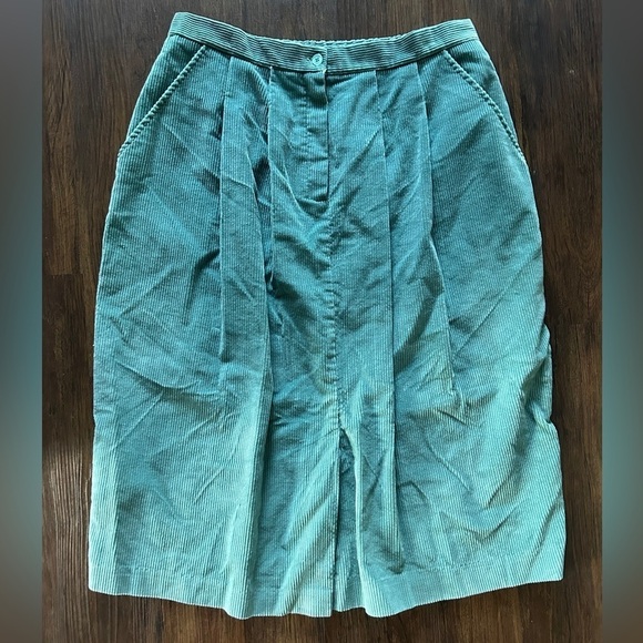 Vintage Truly Yours Green Teal Corduroy Midi Maxi Skirt Casual Fall 90s Retro 12 - Picture 2 of 7